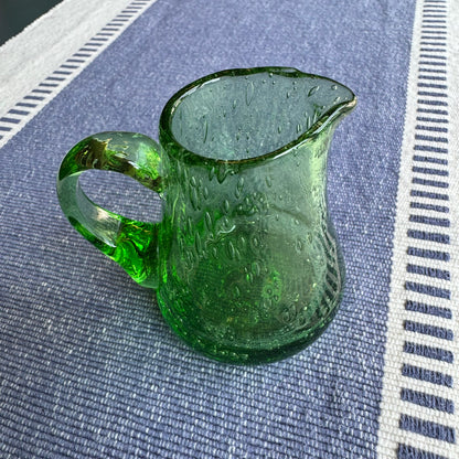 Hand-Blown Green Crackled Glass Creamer 3"