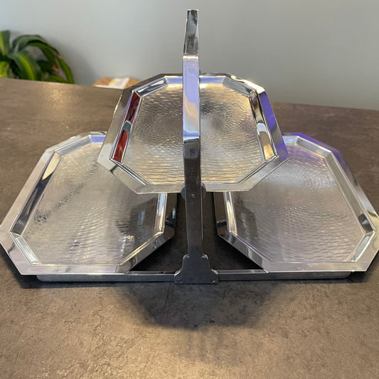 3 Tier Folding Chrome Serving Tray