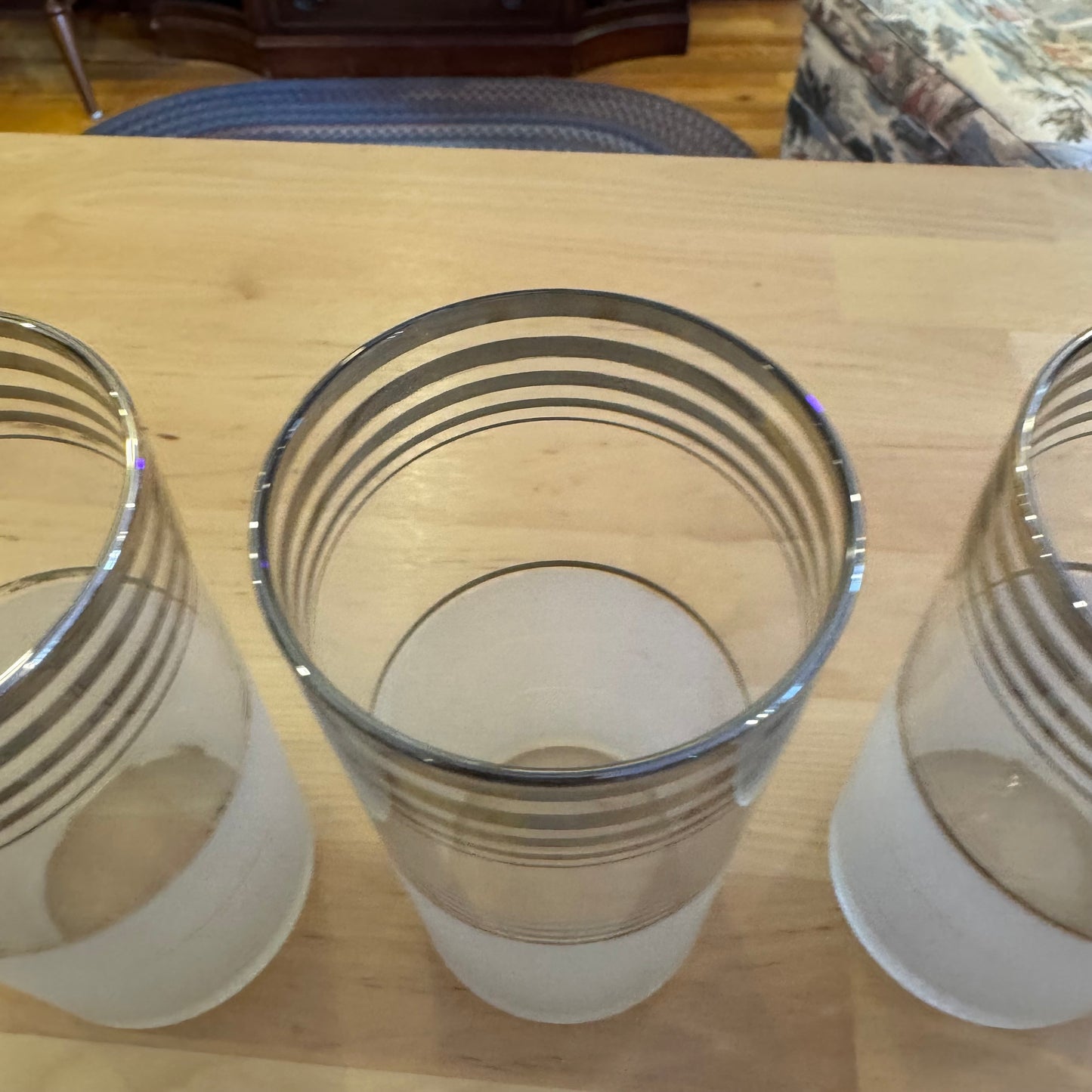 Set of 7 Frosted Glass Pitcher & Tumbler Set with Silver Trim