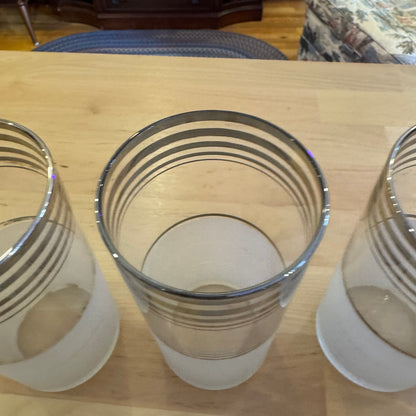 Set of 7 Frosted Glass Pitcher & Tumbler Set with Silver Trim