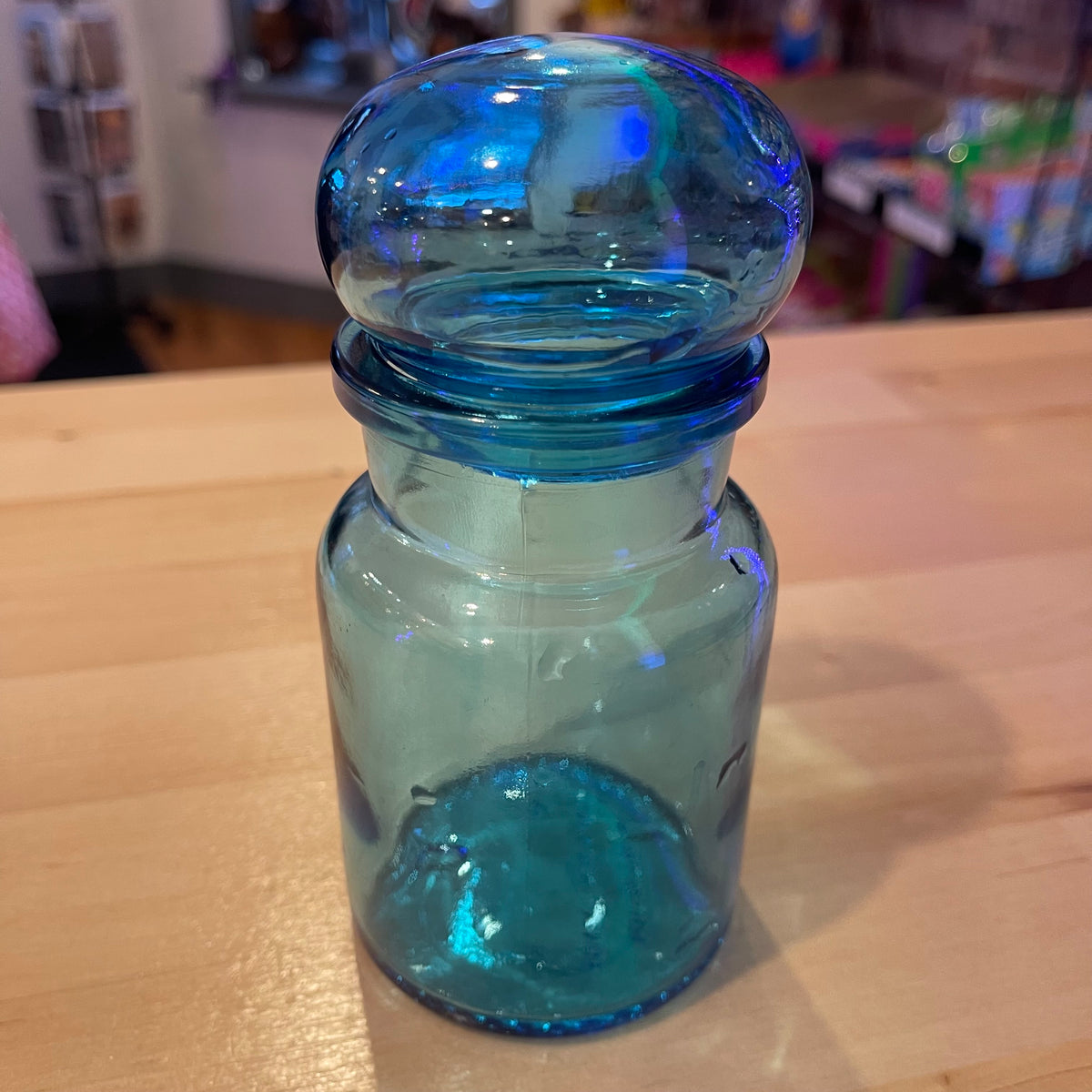 5.5” Blue Bubble Top Apothecary Jar