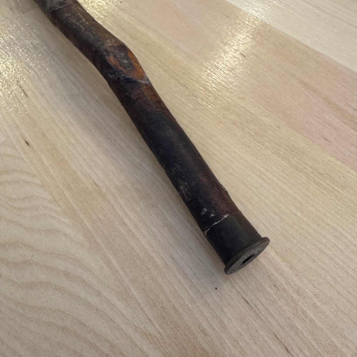 Vintage Hand-Carved Wood Branch Walking Stick Antique .45 UMC Shell Casing Tip