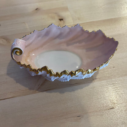 Belleek Irish Porcelain Gilded Shell & Leaf Dish