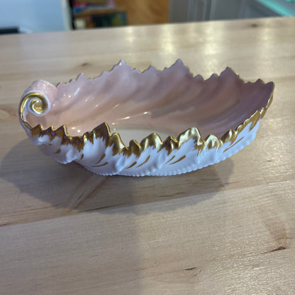 Belleek Irish Porcelain Gilded Shell & Leaf Dish