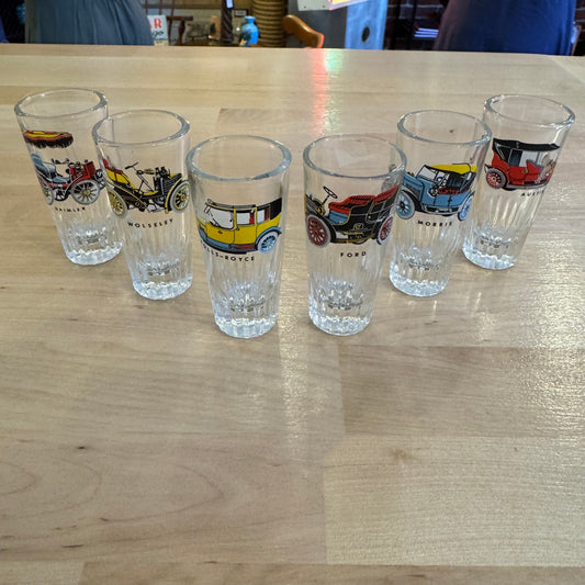 Vintage 1950s Classic Car Shot Glasses - Set of 6
