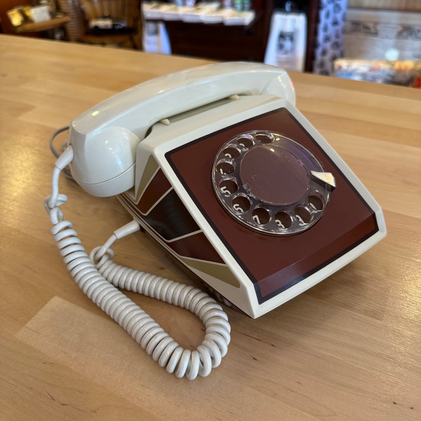 ITT PC1300 Rotary Desk Phone Mod Cream & Brown Racing Stripes