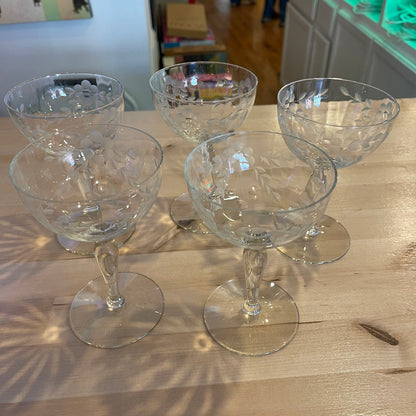 Set of 6 Etched Champagne Glasses