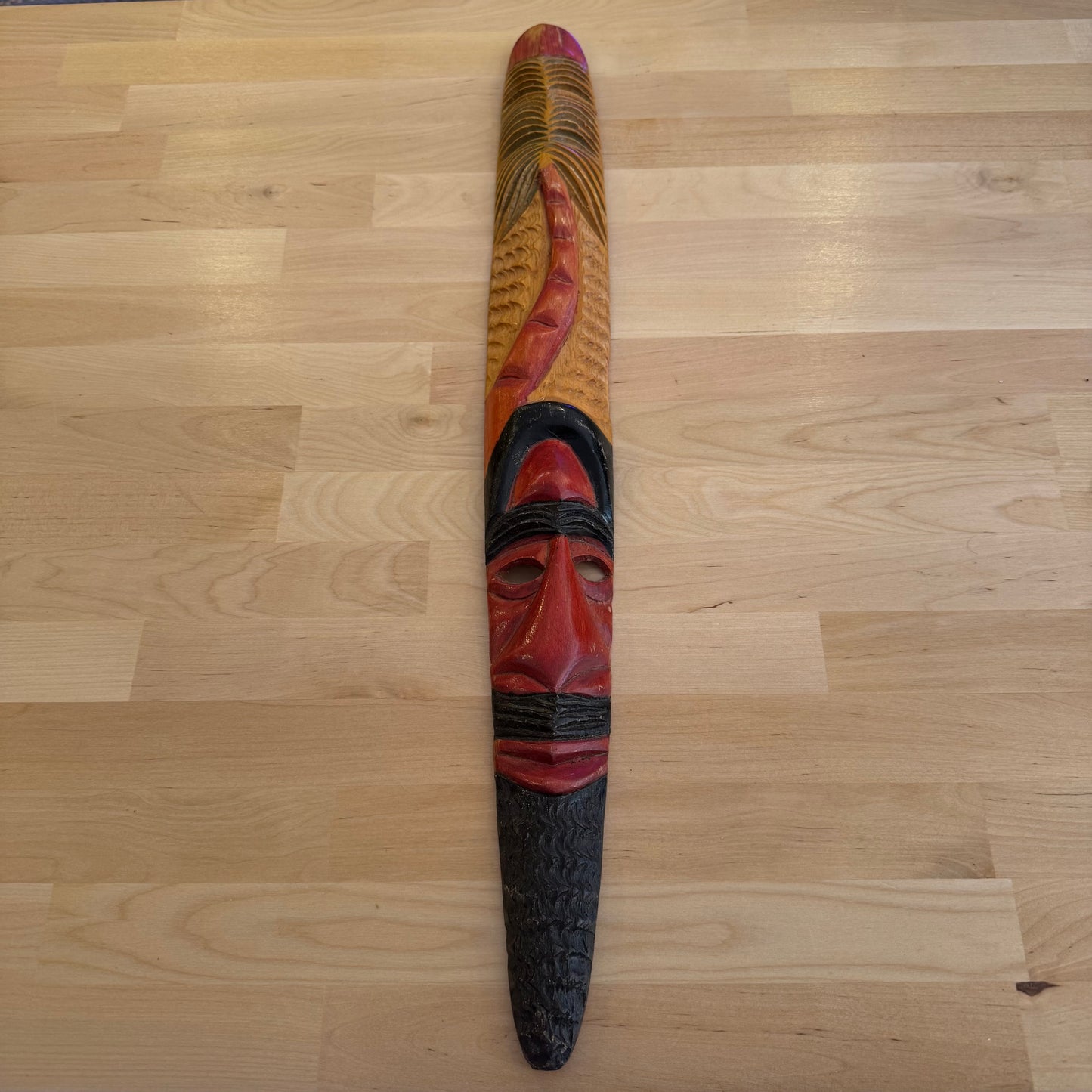 Hand-Carved Polynesian Tiki Style Wooden Wall Plaque