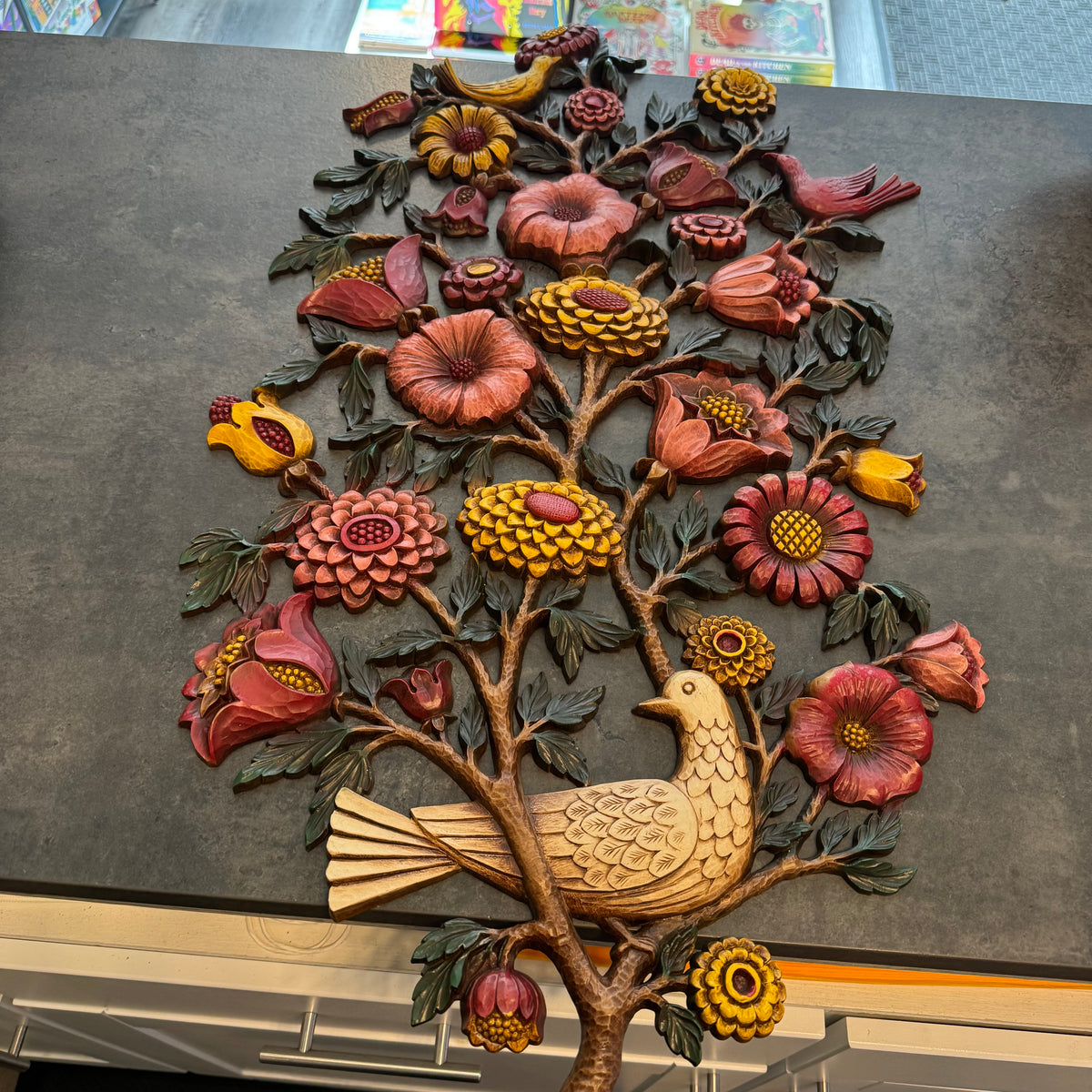 Large Vintage 1960s Syroco Floral & Songbird Wall Art Plaque (32" x 18")
