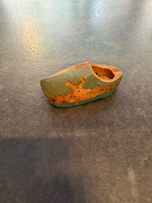 Clog Sabot Style Green Wooden Shoe