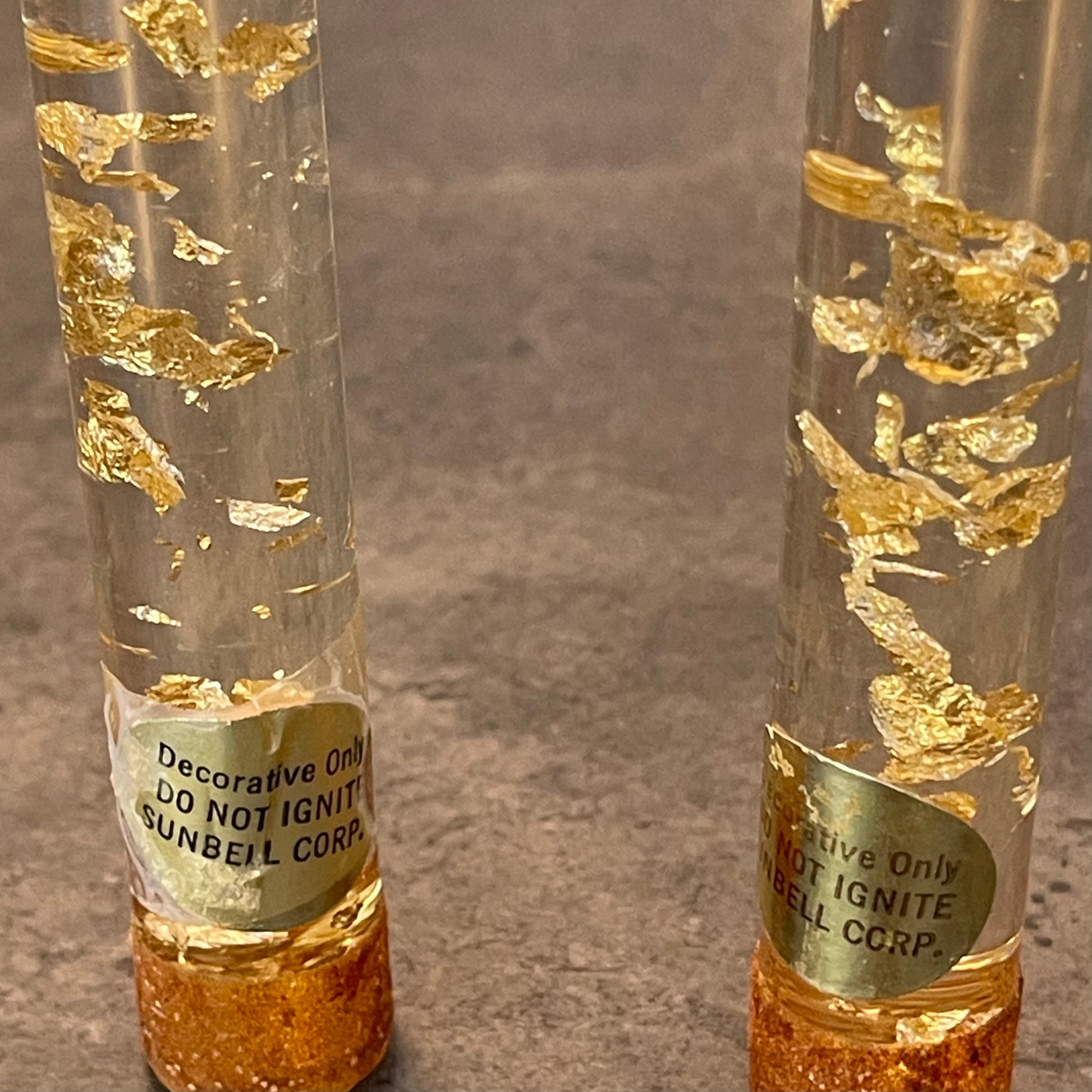 Pair of Lucite Gold Fleck Candles