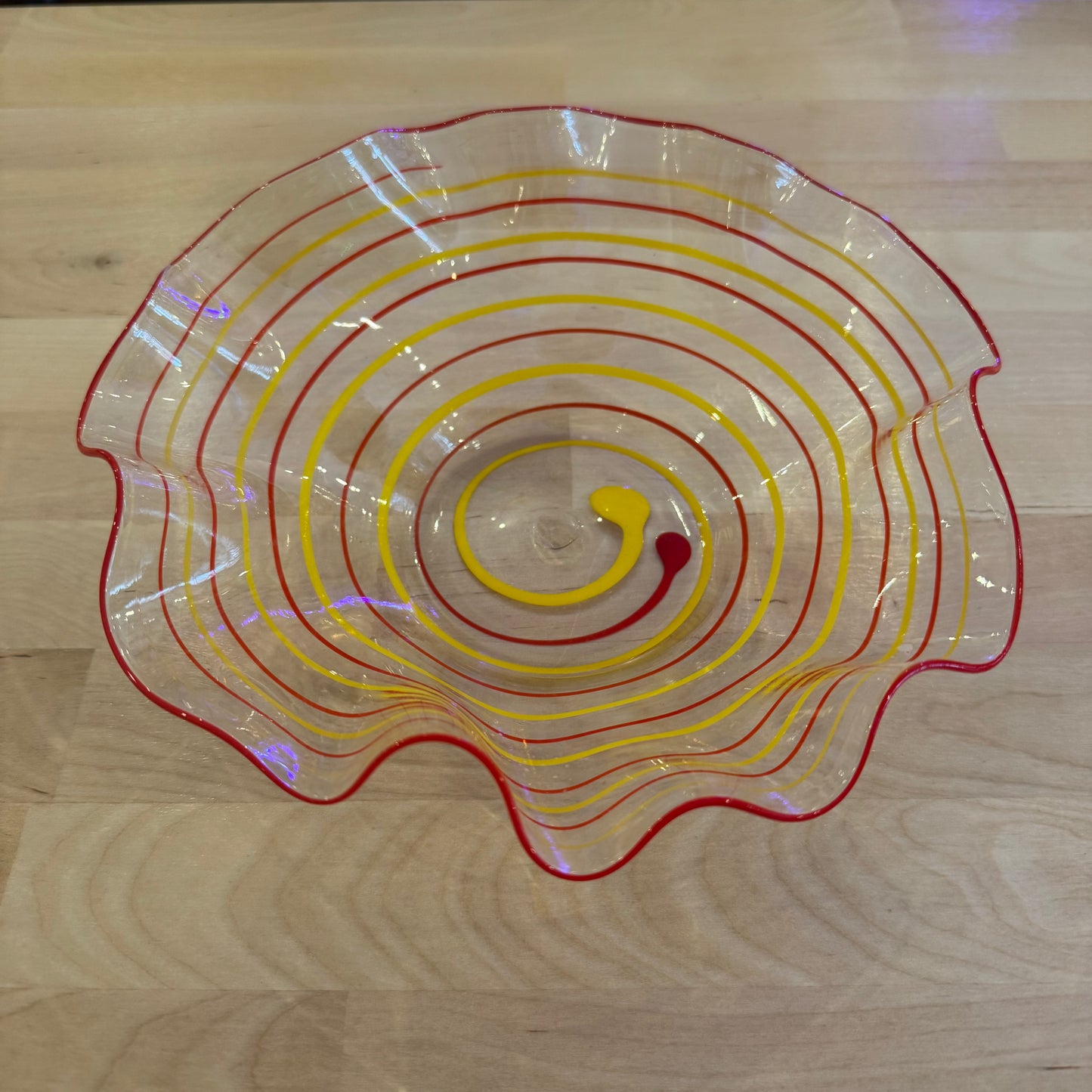 Signed Art Glass Bowl Red Yellow Swirl