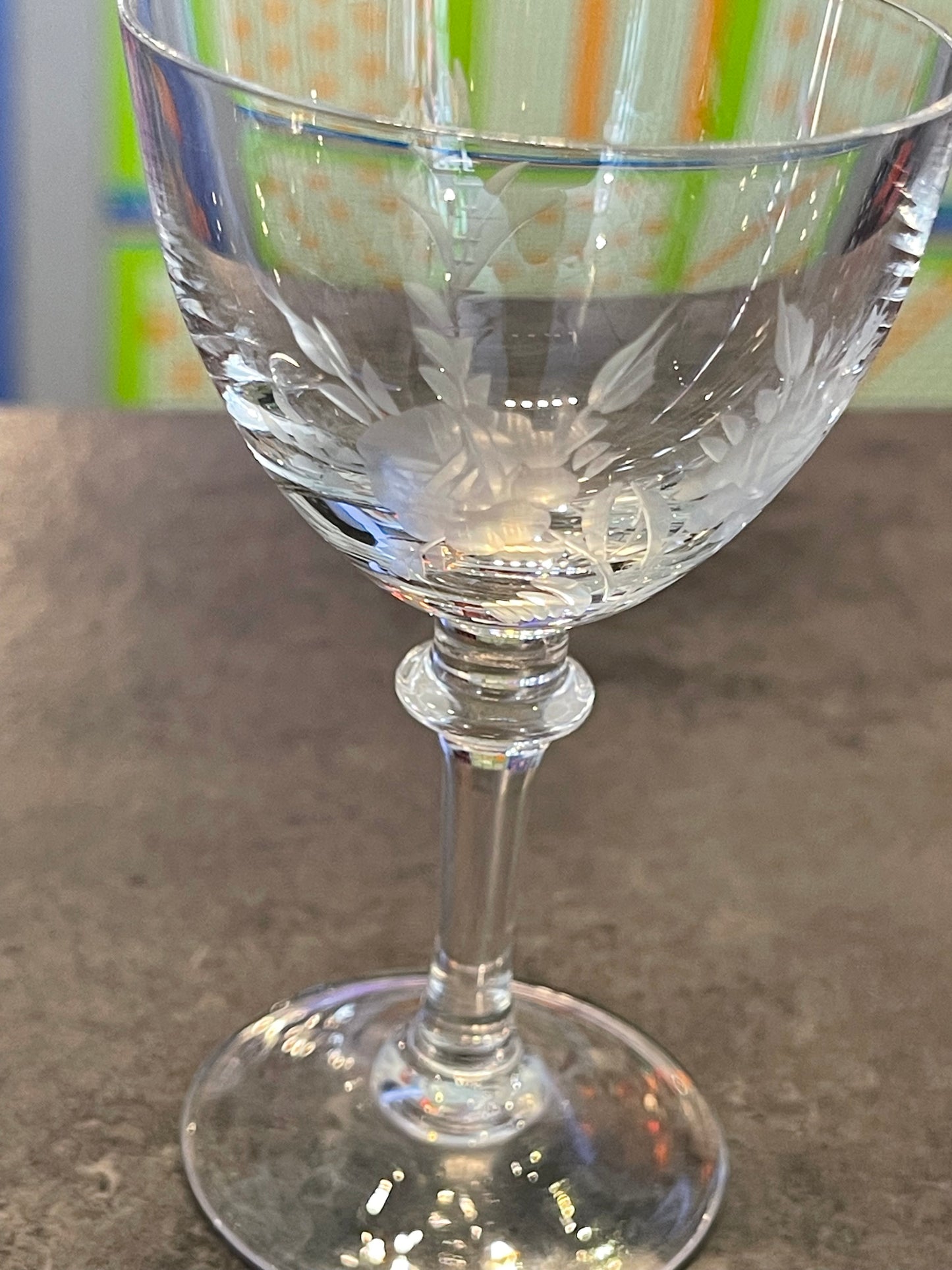 Set of 2 Rose Etched Cordial Glasses