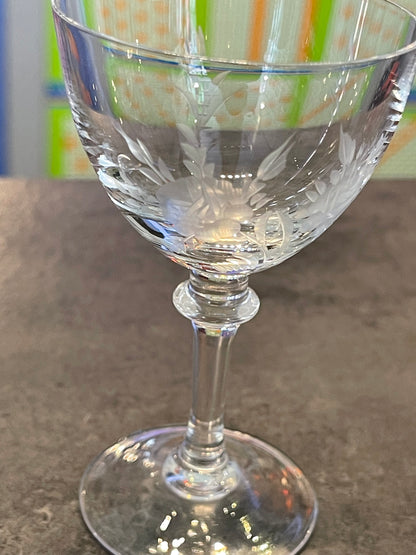 Set of 2 Rose Etched Cordial Glasses