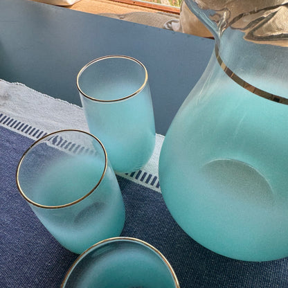 Vintage 1960s Blue Blendo Glassware Refreshment Set | Pitcher & 6 Tumblers