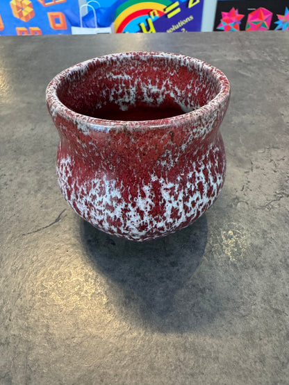 Red Glazed Pottery Bowl Signed PJ 3"
