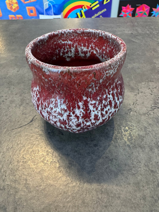 Red Glazed Pottery Bowl Signed PJ 3"