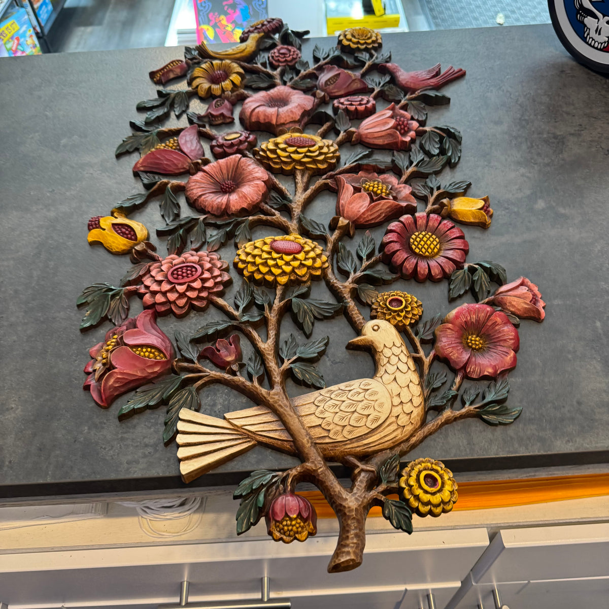 Large Vintage 1960s Syroco Floral & Songbird Wall Art Plaque (32" x 18")