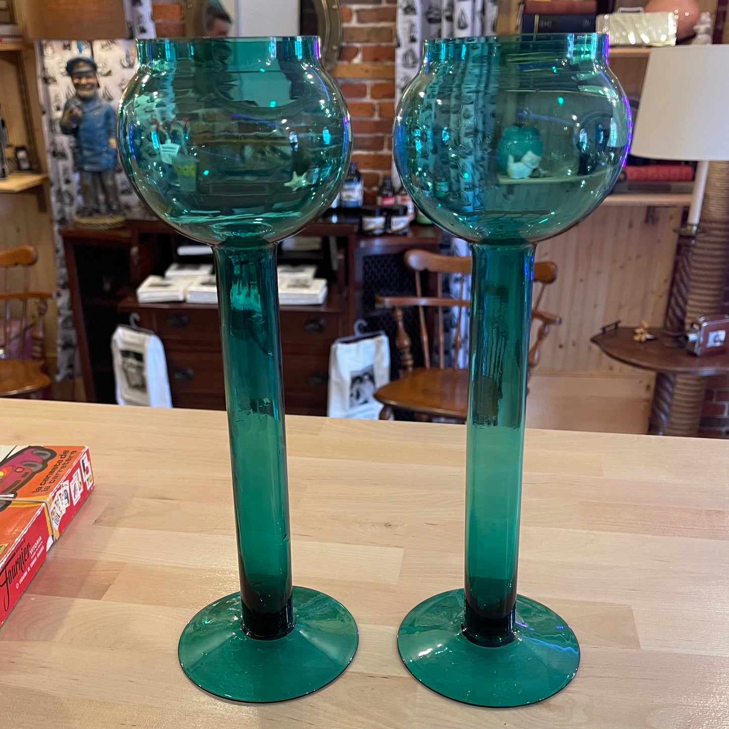 Pair of Teal Blown Glass Goblets