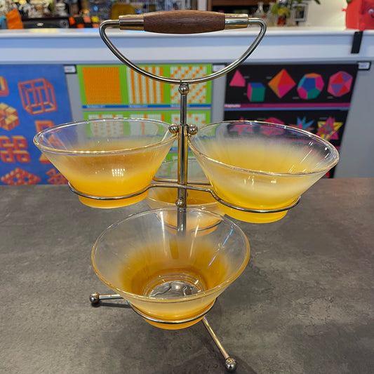 W. Virginia Glass Blendo 4 Bowl Spinning Condiment Caddy Stand Yellow