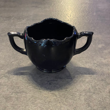 L.E. Smith Black Amethyst Creamer and Open Sugar Bowl Set