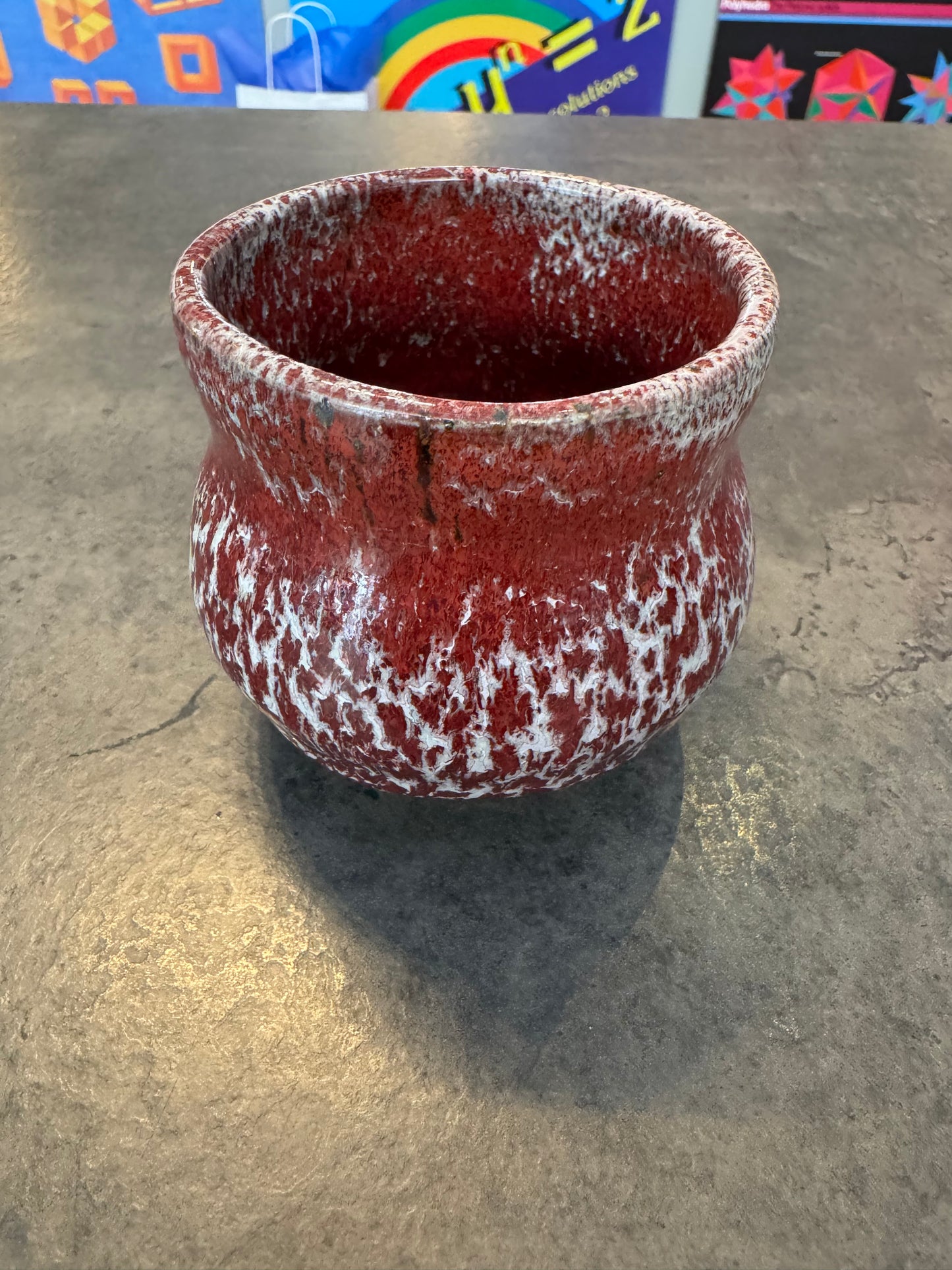 Red Glazed Pottery Bowl Signed PJ 3"