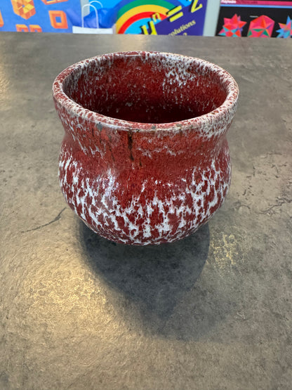 Red Glazed Pottery Bowl Signed PJ 3"
