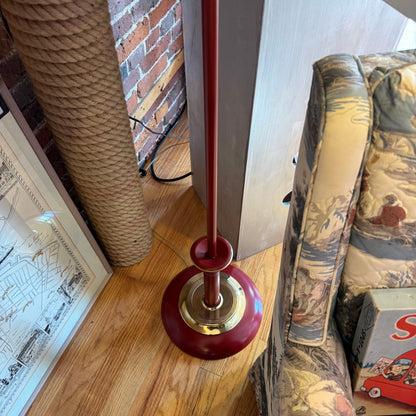 Red Toleware Floor Lamp with Metal Shade & Brass Trim