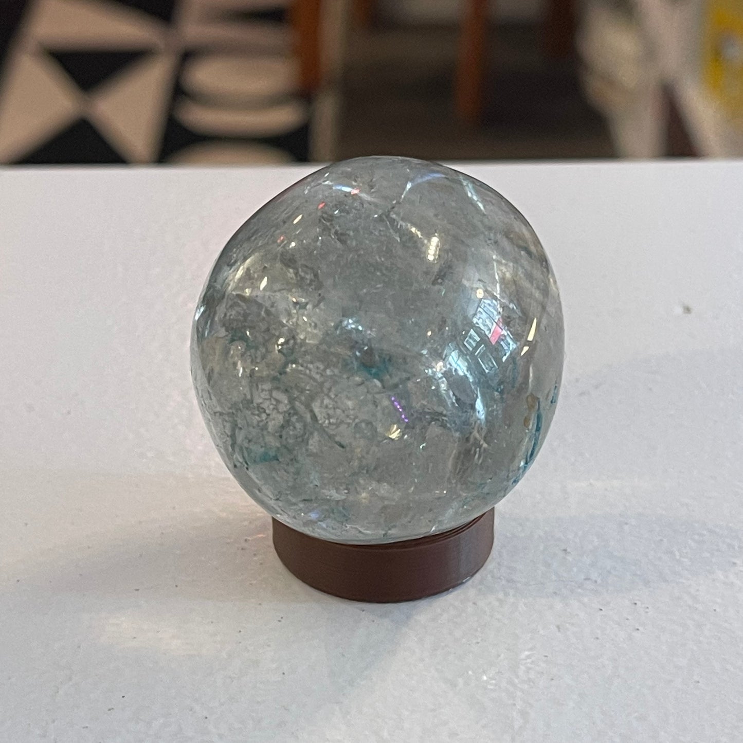 Crackle Quartz Egg with Wooden Stand