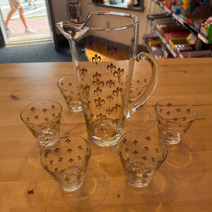 7-Piece Gold Fleur De Lis Cocktail Set