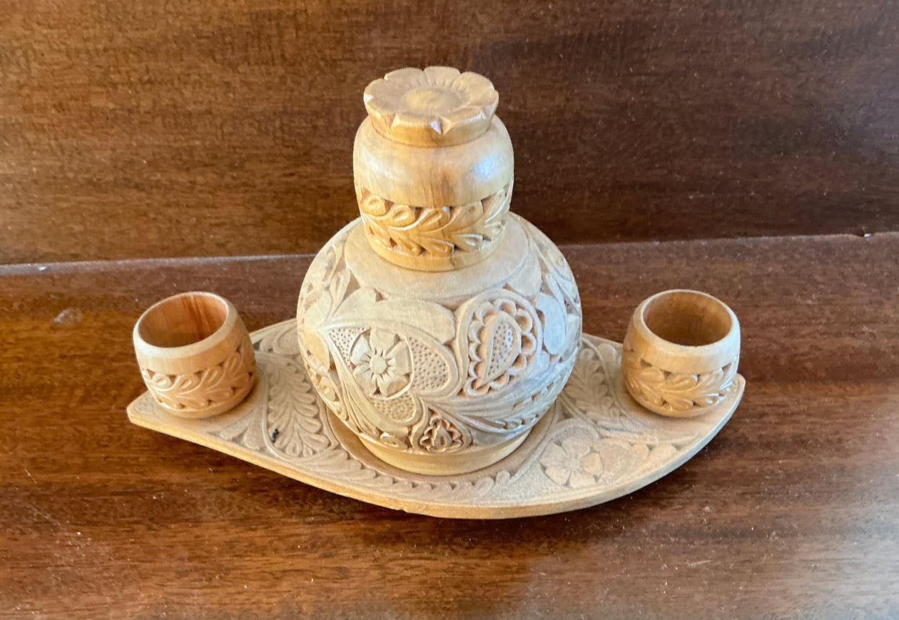 Wood Carved Liquor Set