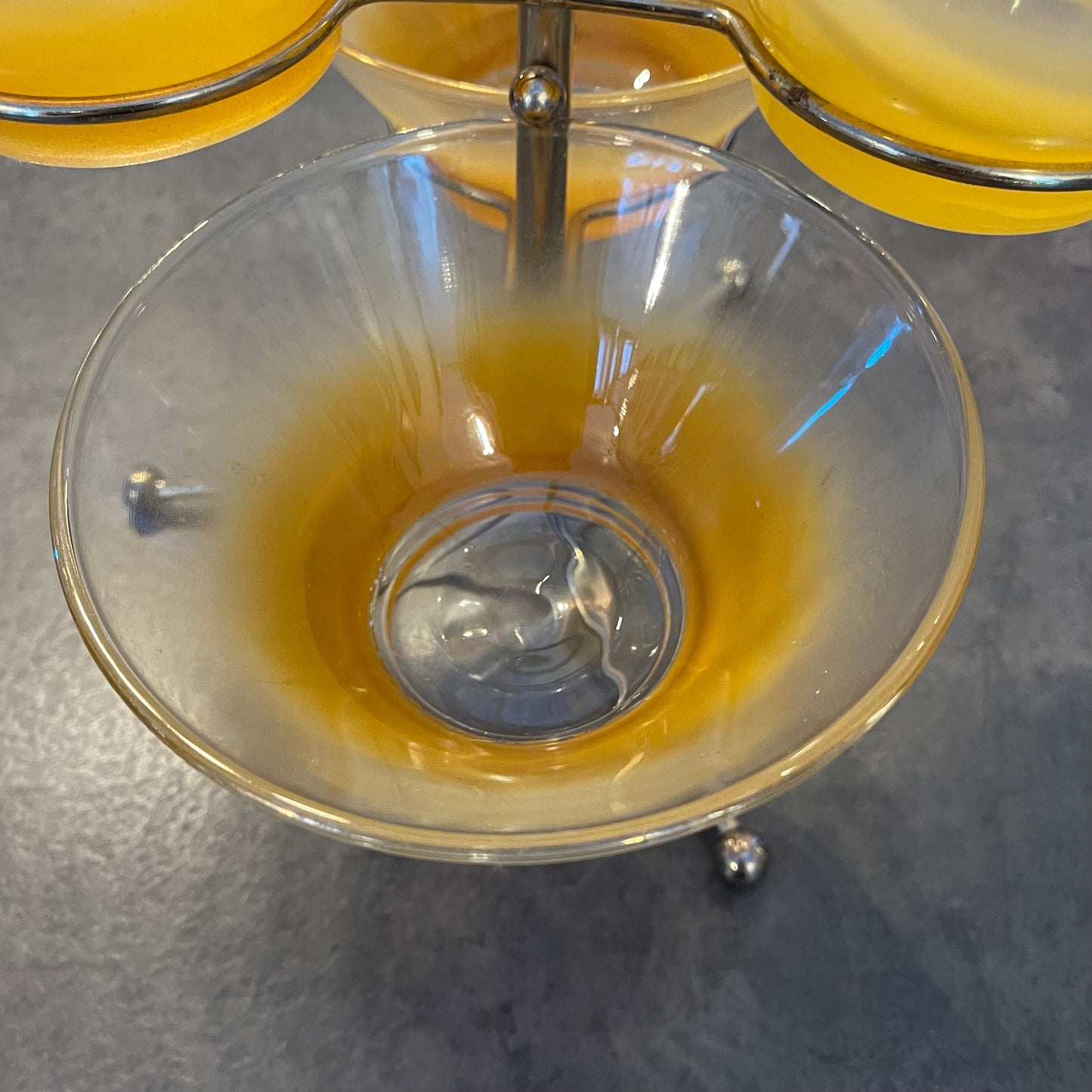 W. Virginia Glass Blendo 4 Bowl Spinning Condiment Caddy Stand Yellow
