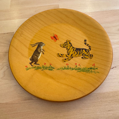 Set of 2 Vintage Hand-Painted Wooden Children's Plates