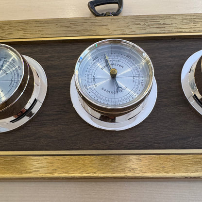 Springfield Instruments 3-Dial Weather Station Wood Tone & Gold Barometer