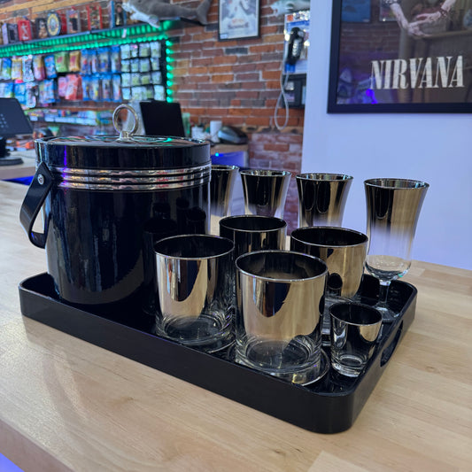 Set of 17 Black and Silver MCM Bar Set