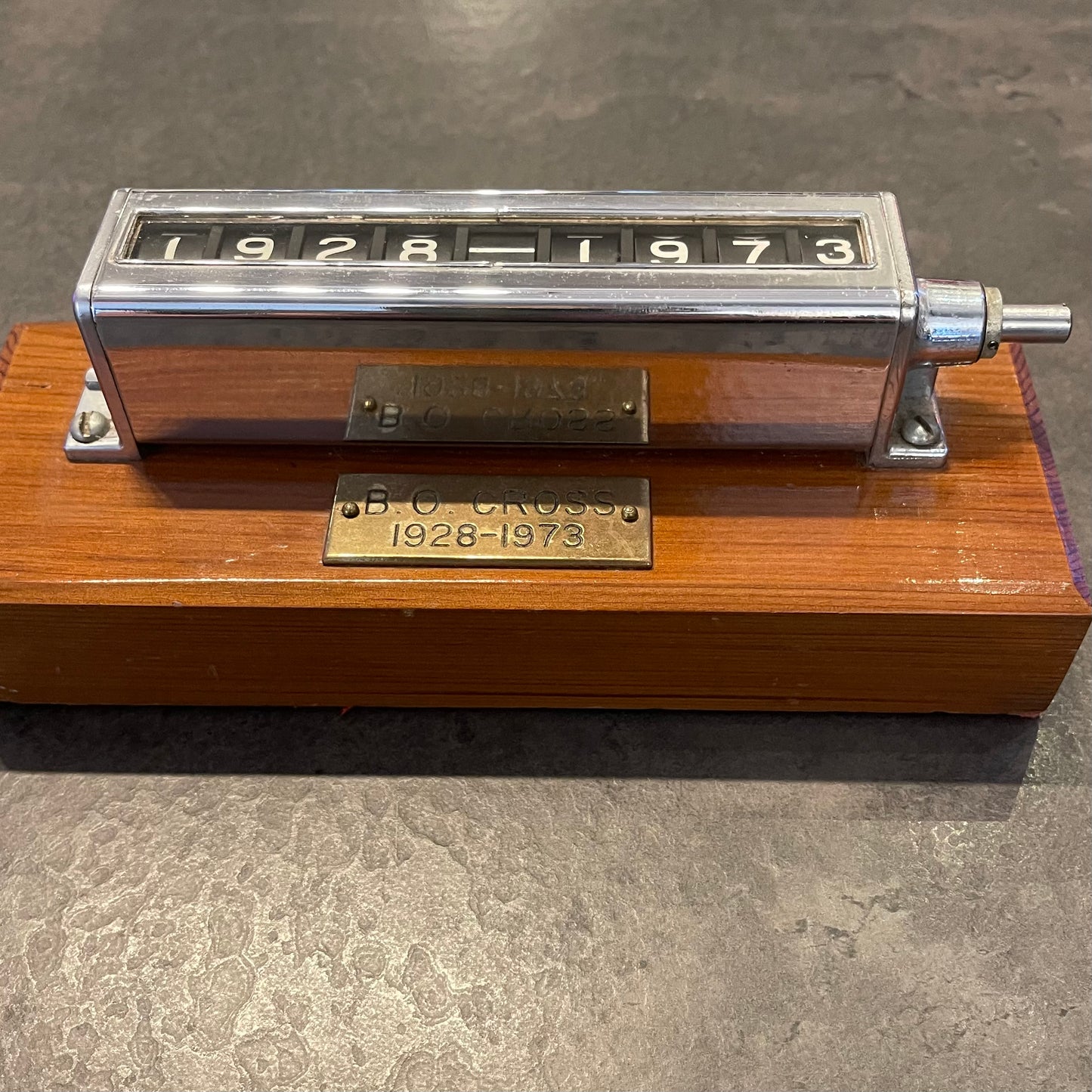Mechanical Counter Mounted on Wood Block