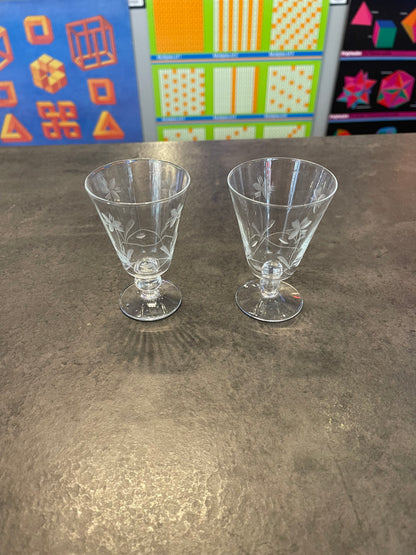 Set of 2 Etched Cordial Glasses