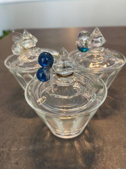 Set of 3 Cut Glass Jelly Jars