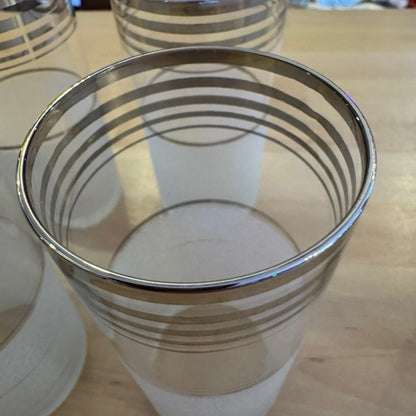Set of 7 Frosted Glass Pitcher & Tumbler Set with Silver Trim