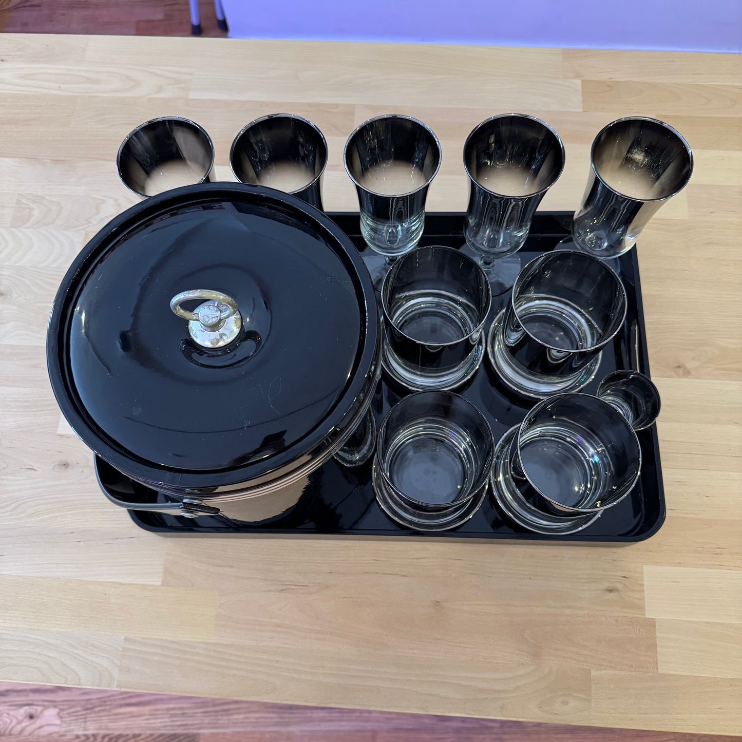 Set of 17 Black and Silver MCM Bar Set