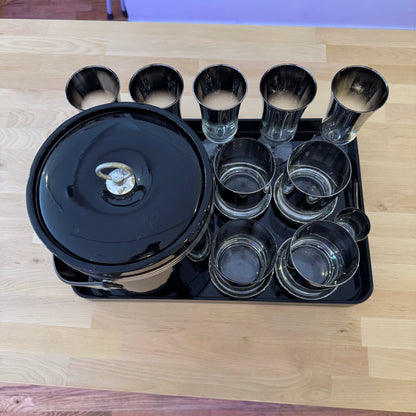 Set of 17 Black and Silver MCM Bar Set