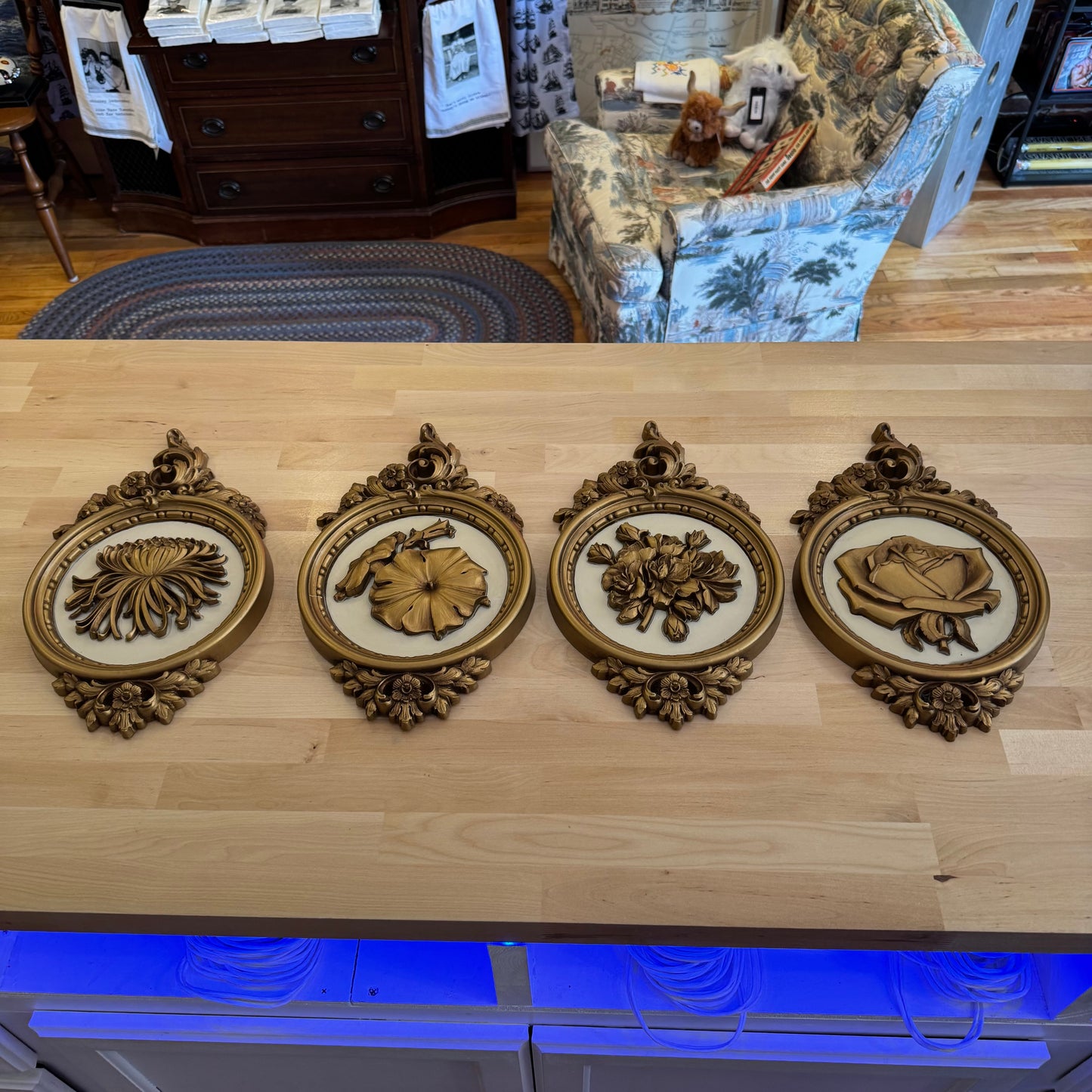 Set of 4 Syrocco Gold Floral Hollywood Regency Wall Art