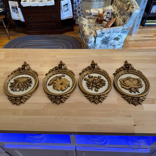 Set of 4 Syrocco Gold Floral Hollywood Regency Wall Art