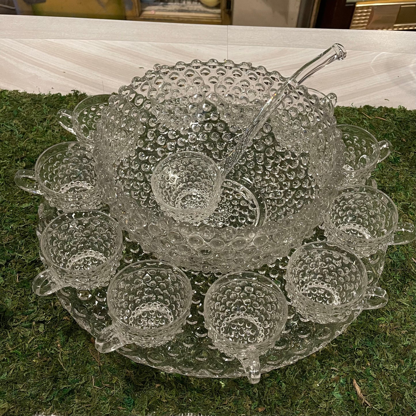 Duncan Miller Glass Hobnail Punch Set