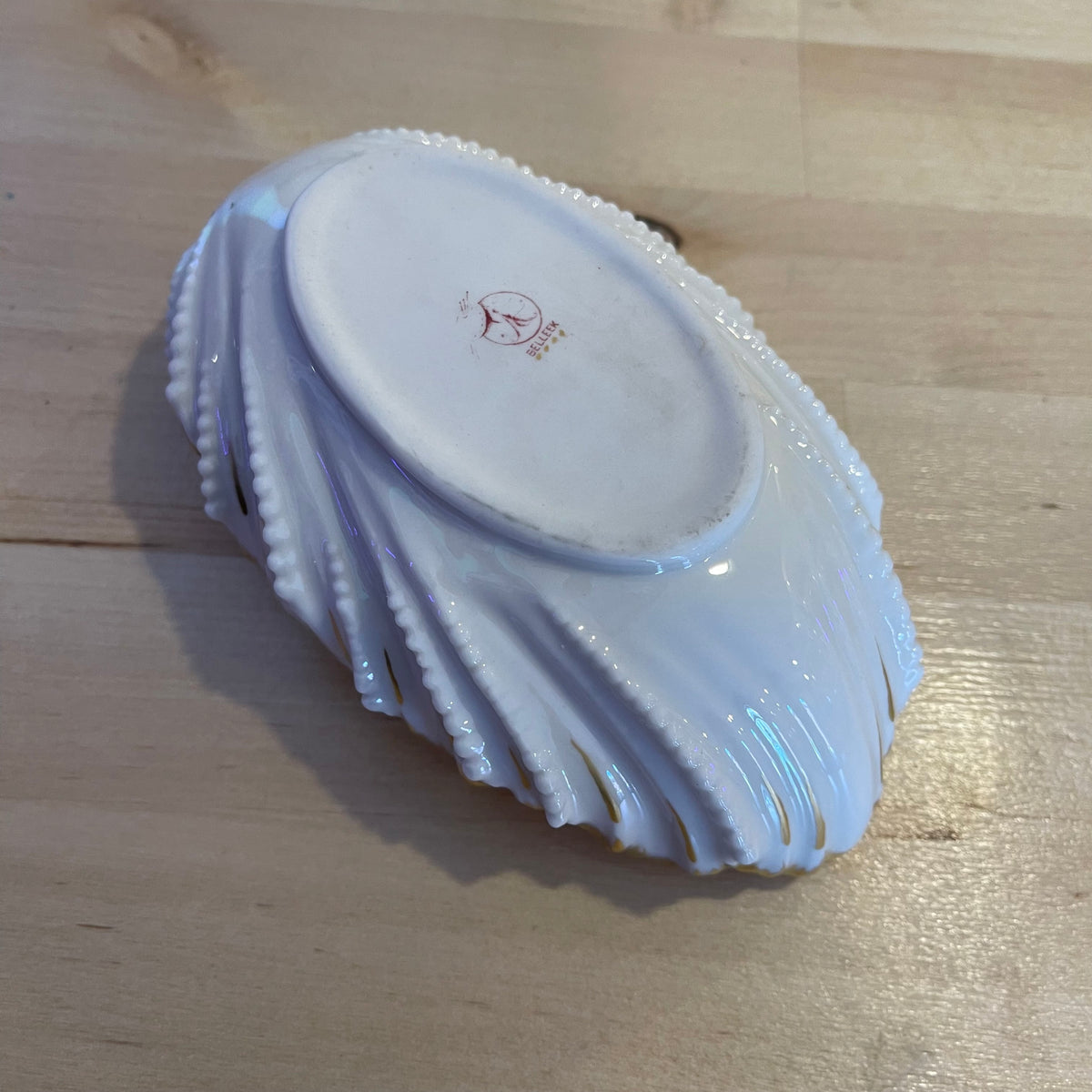Belleek Irish Porcelain Gilded Shell & Leaf Dish