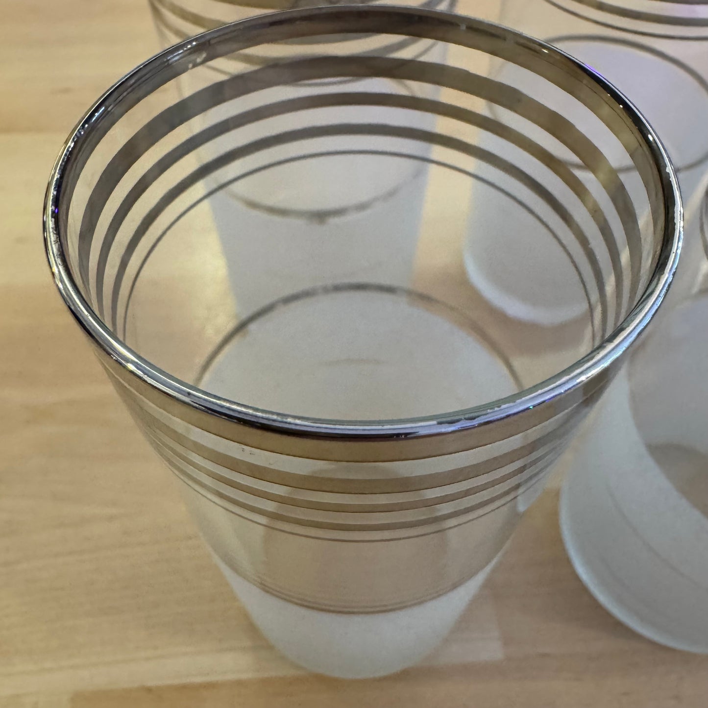 Set of 7 Frosted Glass Pitcher & Tumbler Set with Silver Trim