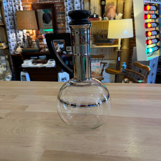 Czech Inwald Glass Decanter – Silver Ringed Neck & Black Stopper