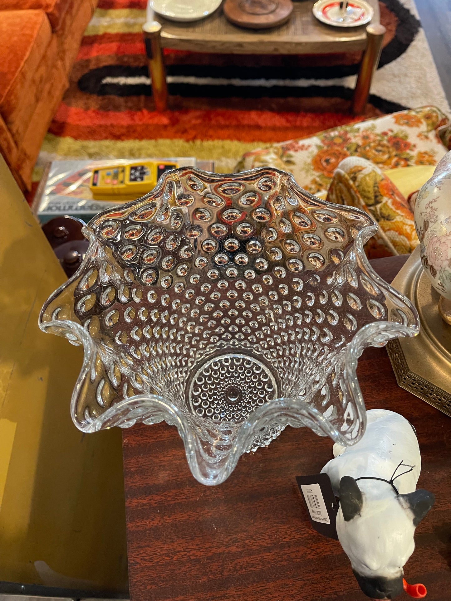 Duncan Miller Glass Hobnail Ruffle Vase