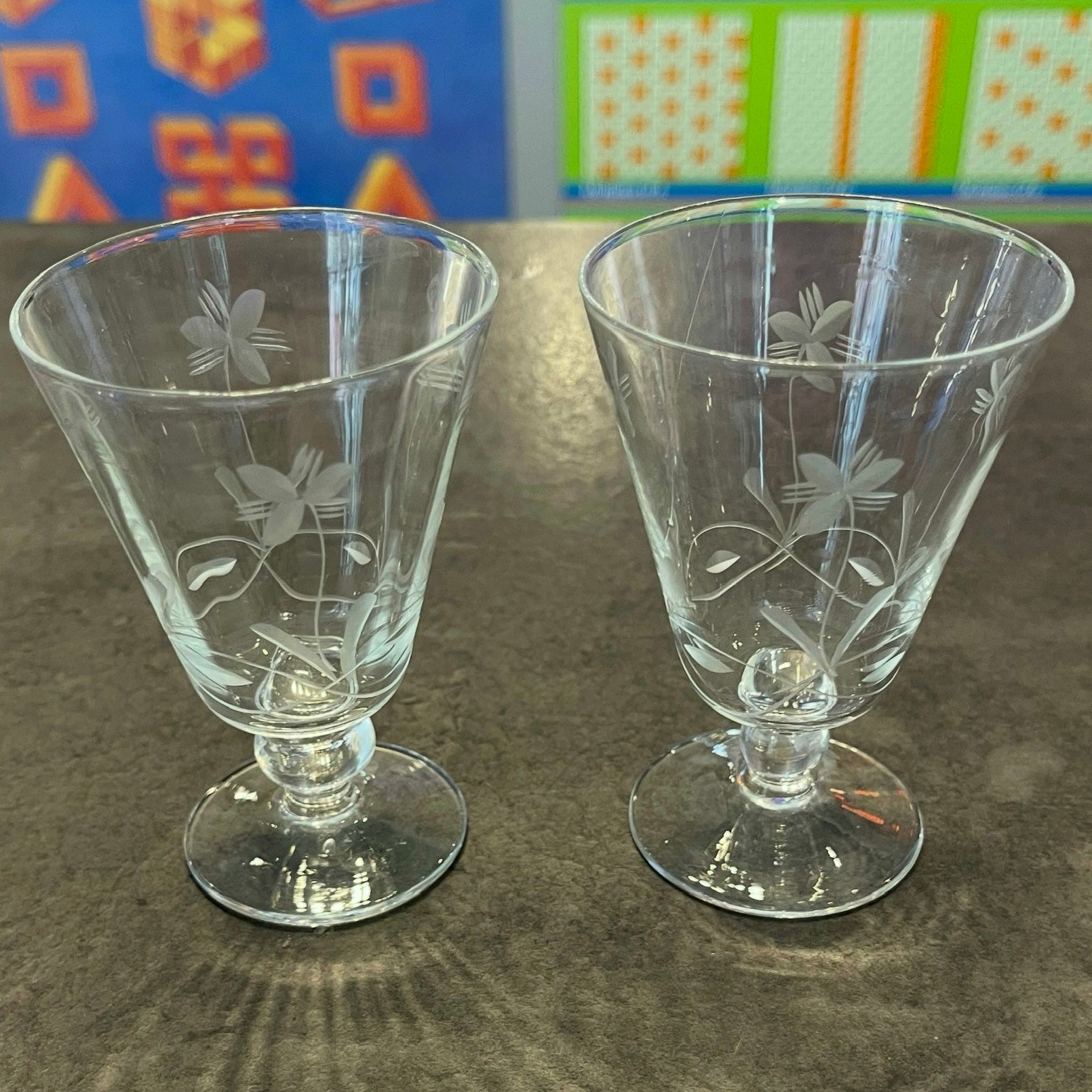Set of 2 Etched Cordial Glasses
