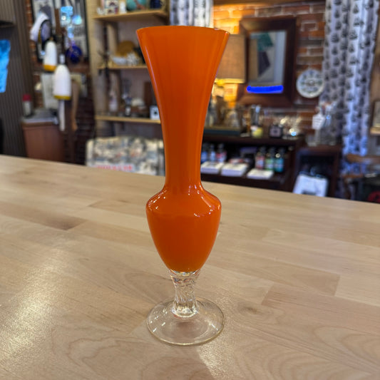 Orange Glass Vase with Clear Bottom 7"